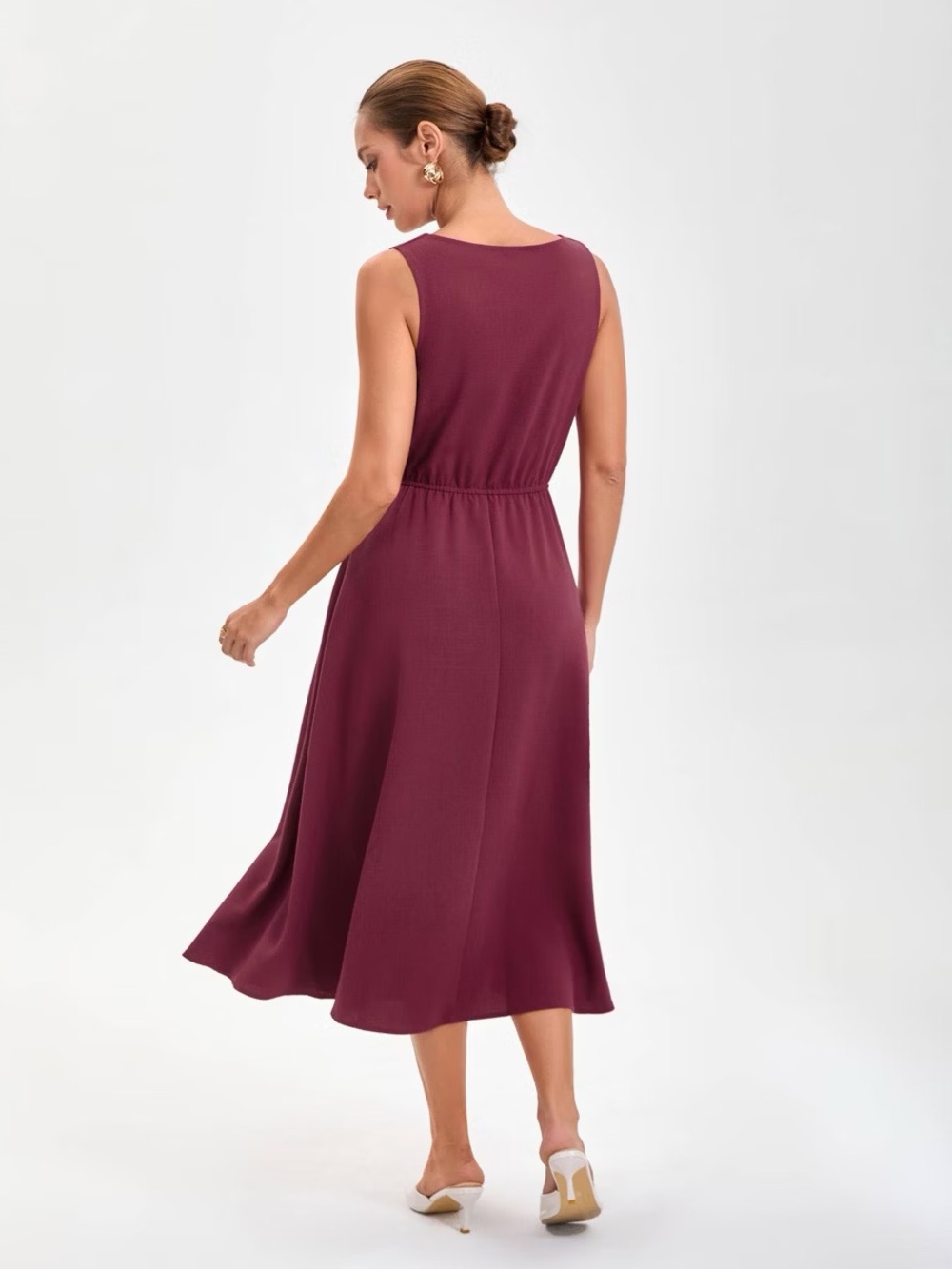 Women's Layered Waistcoat Midi A-Line Dress - A New Day Wine Red S - Picture 2 of 2